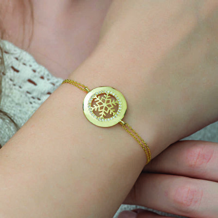 Ebuz Gümüş Gold Kar Tanesi Kadın Bileklik