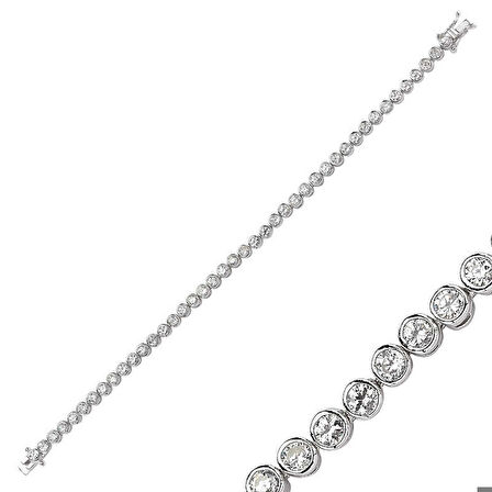 Ebuz Gümüş Beyaz Taşlı Su Yolu Kadın Bileklik