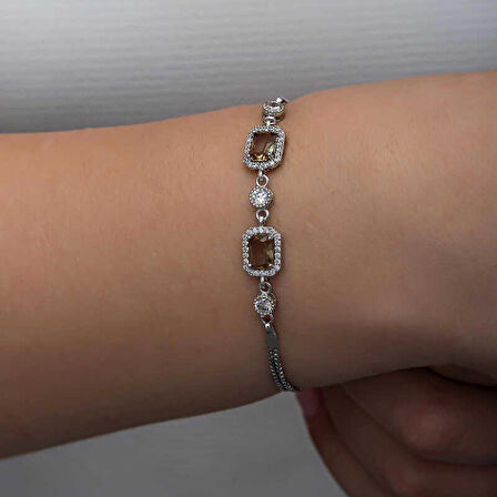 Ebuz ​Gümüş Kare Zultanit Taşlı Kadın Bileklik