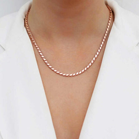 Ebuz Gümüş Rose Pullu Arpa Zincir