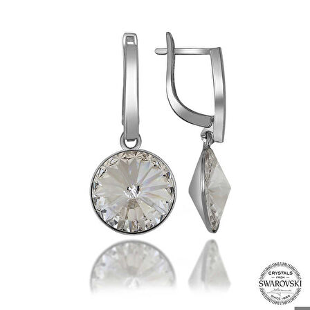 Ebuz Swarovski Crystal Taşlı Gümüş Beyaz Sallantılı Kadın Küpe
