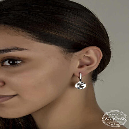 Ebuz Swarovski Crystal Taşlı Gümüş Beyaz Sallantılı Kadın Küpe