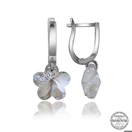 Ebuz Swarovski Crystal Taşlı Gümüş Beyaz Papatya Sallantılı Kadın Küpe