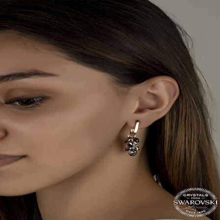 Ebuz Swarovski Crystal Taşlı Gümüş Salkım Sallantılı Kadın Küpe