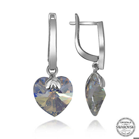 Ebuz Swarovski Crystal Taşlı Gümüş Beyaz Kalp Sallantılı Kadın Küpe