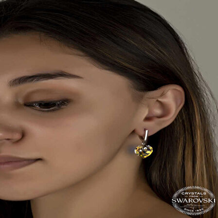 Ebuz Swarovski Crystal Taşlı Gümüş Beyaz Kalp Sallantılı Kadın Küpe