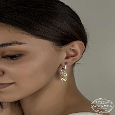 Ebuz Swarovski Crystal Taşlı Gümüş Salkım Sallantılı Çivili Kadın Küpe