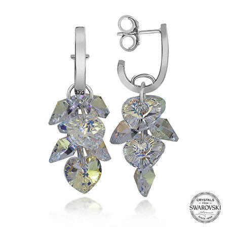 Ebuz Swarovski Crystal Taşlı Gümüş Kalp Salkım Sallantılı Çivili Kadın Küpe