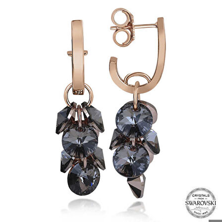 Ebuz Swarovski Crystal Taşlı Gümüş Salkım Sallantılı Çivili Kadın Küpe