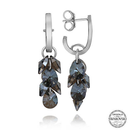 Ebuz Swarovski Crystal Taşlı Gümüş Salkım Sallantılı Çivili Kadın Küpe