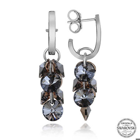 Ebuz Swarovski Crystal Taşlı Gümüş Salkım Sallantılı Çivili Kadın Küpe