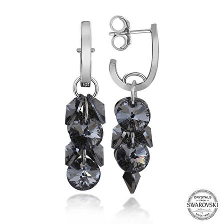 Ebuz Swarovski Crystal Taşlı Gümüş Salkım Sallantılı Çivili Kadın Küpe