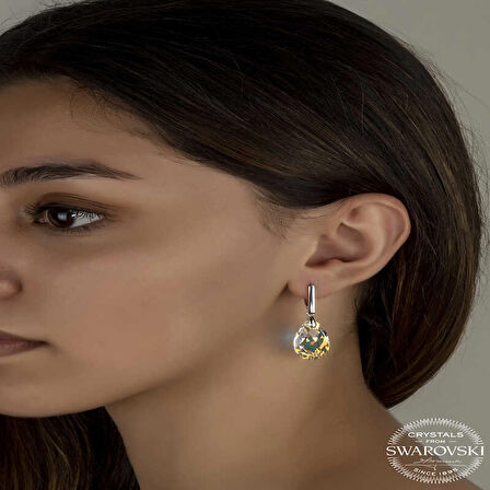 Ebuz Swarovski Crystal Taşlı Gümüş Damla Sallantılı Kadın Küpe