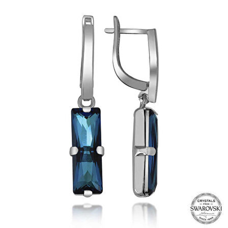 Ebuz Swarovski Crystal Taşlı Gümüş Mavi Baget Sallantılı Kadın Küpe
