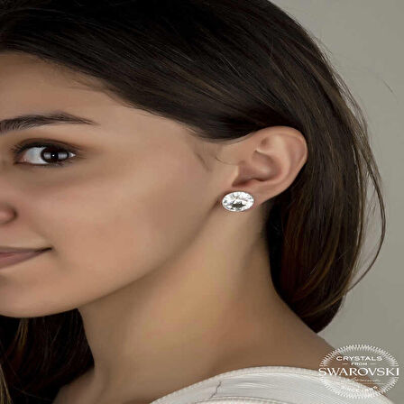Ebuz Swarovski Crystal Taşlı Gümüş Çivili Kadın Küpe