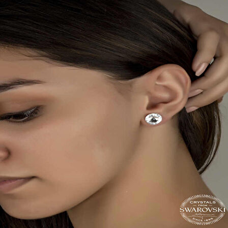 Ebuz Swarovski Crystal Taşlı Gümüş Çivili Kadın Küpe
