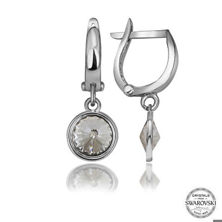 Ebuz Swarovski Crystal Taşlı Gümüş Beyaz Sallantılı Kadın Küpe