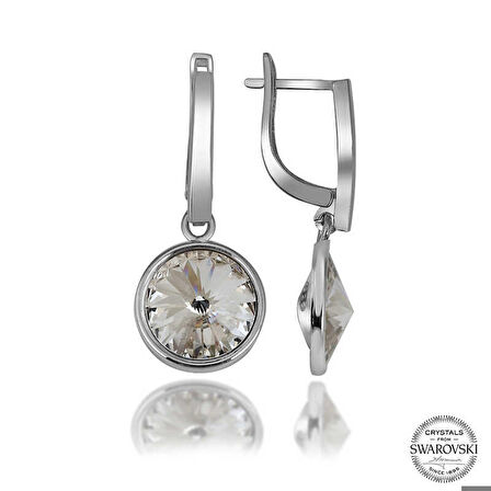 Ebuz Swarovski Crystal Taşlı Gümüş Beyaz Sallantılı Kadın Küpe