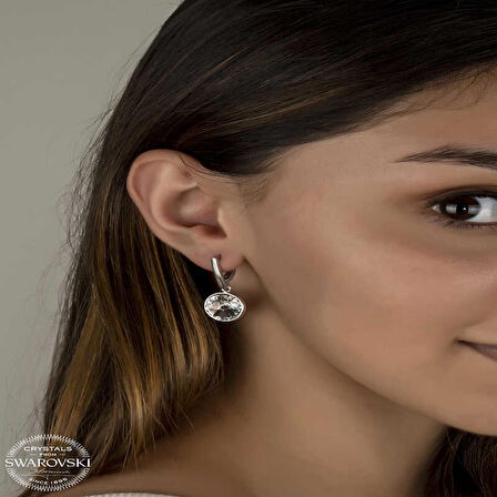 Ebuz Swarovski Crystal Taşlı Gümüş Beyaz Sallantılı Kadın Küpe