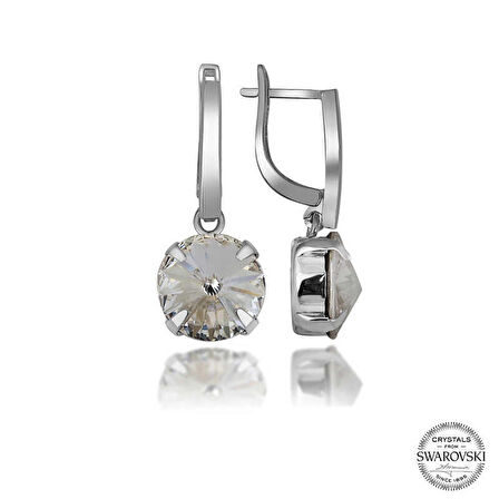 Ebuz Swarovski Crystal Taşlı Gümüş Beyaz Sallantılı Kadın Küpe
