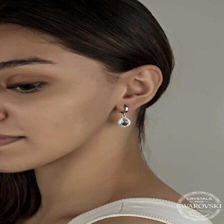 Ebuz Swarovski Crystal Taşlı Gümüş Beyaz Sallantılı Kadın Küpe
