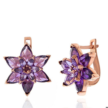 Ebuz Gümüş Rose Mor Lotus Çiçeği Kadın Küpe
