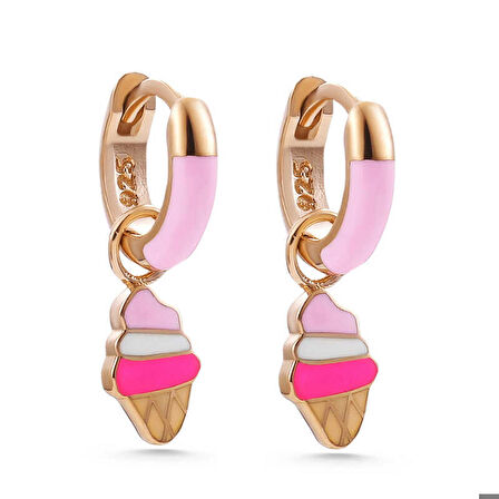 Ebuz Gümüş Rose Renkli Dondurma Sallantlı Çocuk Küpe