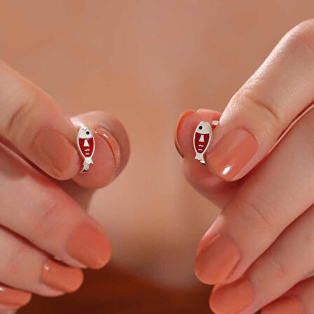 Ebuz Gümüş Balık Çocuk Küpesi