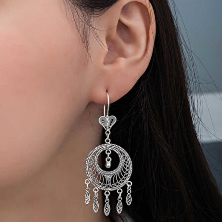 Ebuz Gümüş Çember Telkari Sallantılı Kadın Küpe