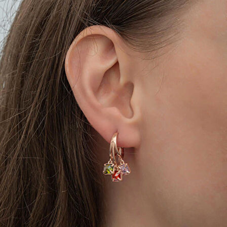 Ebuz Gümüş Sallantılı Mix Taşlı Halka Kadın Küpe