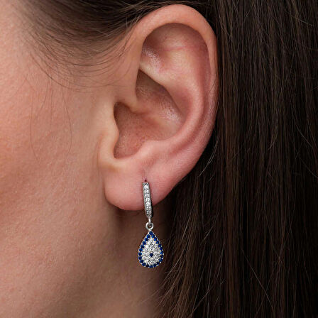 Ebuz Gümüş Sallantılı Damla Nazar Kadın Küpe