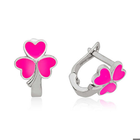 Ebuz ​Gümüş Pembe Yonca Çocuk Küpesi