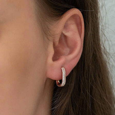 Ebuz Gümüş Çift Taraflı Beyaz Taşlı J Kadın Küpe