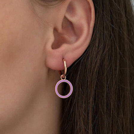 Ebuz Gümüş Fosforlu Lila Oval Küpe