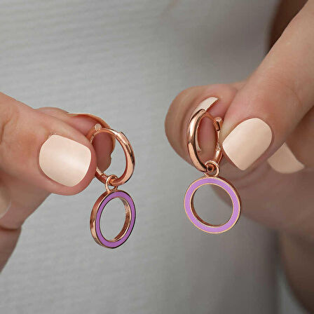 Ebuz Gümüş Fosforlu Lila Oval Küpe