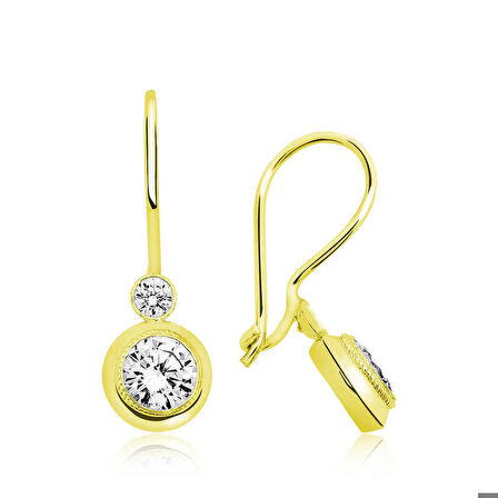 Ebuz ​Gümüş Gold Sallantılı Tek Taş Küpe