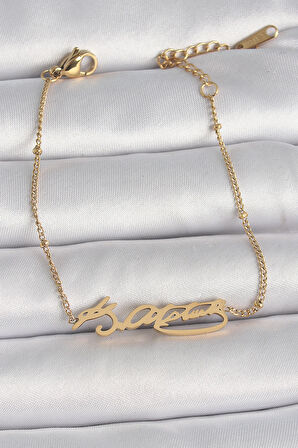 316L Çelik Gold Renk Atatürk İmza Model Kadın Bileklik