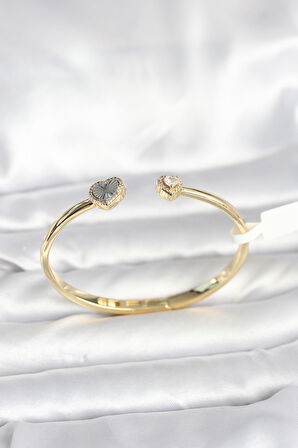 Pirinç Gold Renk Kalpli Model Kadın Kelepçe Bileklik