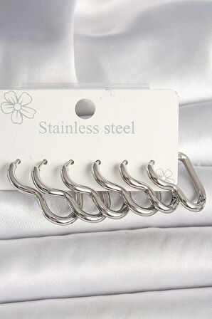 316L Çelik Gümüş Renk Kalp Model Kadın Küpe Seti