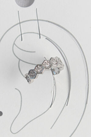 Pirinç Gümüş Renk Bal Peteği Model Zirkon Taşlı Kadın Kıkırdak Küpe