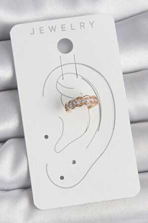 Pirinç Gold Renk Zirkon Taşlı Kadın Kıkırdak Küpe