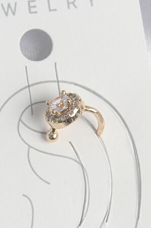 Pirinç Gold Renk Zirkon Taşlı Kadın Kıkırdak Küpe