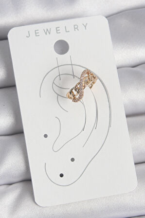 Pirinç Gold Renk Zirkon Taşlı Sonsuzluk Zincir Model Kadın Kıkırdak Küpe