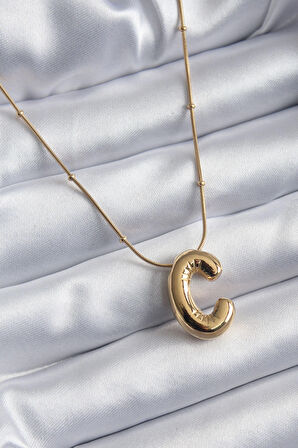 316L Çelik Gold Renk Bubble "C" Harf Model Kadın Kolye