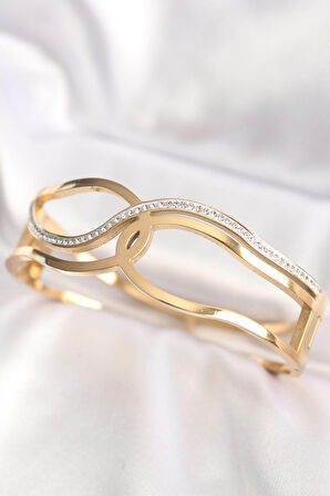 316L Çelik Gold Renk Düğüm Model Kelepçe Bilezik - EBJ240510W24032