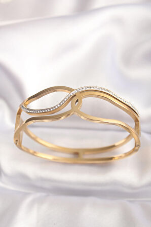 316L Çelik Gold Renk Düğüm Model Kelepçe Bilezik - EBJ240510W24032