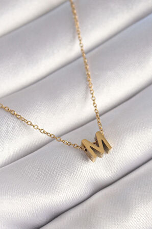 316L Çelik Gold Renk Minimal "M" Harf Model Kadın Kolye - EBJ240510W23935