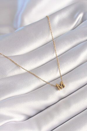 316L Çelik Gold Renk Minimal "M" Harf Model Kadın Kolye - EBJ240510W23935