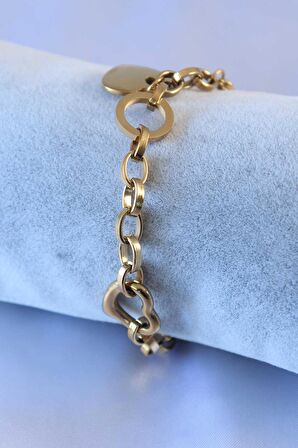 316L Çelik Gold Renk Kalp Figür Zincir Model Kadın Bileklik - EBJ240521W24060