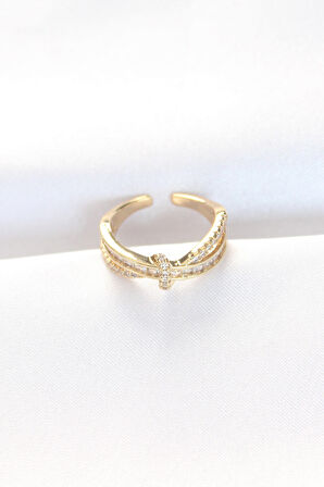 Kıvrım Model Gold Renk Zirkon Taşlı Ayarlanabilir Yüzük - EBJ240521W24325